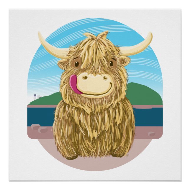 Poster Vache Écossaise Highland, Chilling Sur La Plage (Devant)