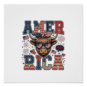 Poster Vache écossaise patriotique Amérique Chemise 4 jui