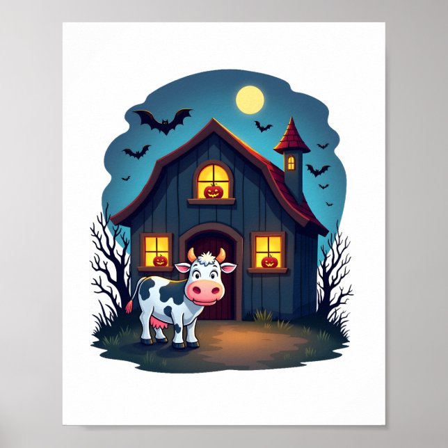 Poster Vache et grange hantée (Devant)