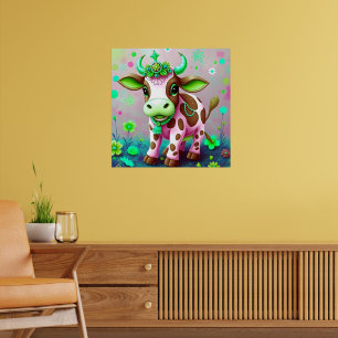 Poster Vache florale colorée à l'indienne