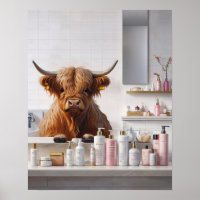 Vache Highland avec produits de beauté rose Salle 