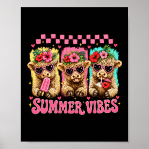 Poster Vache highlandaise aux vibes estivales funky
