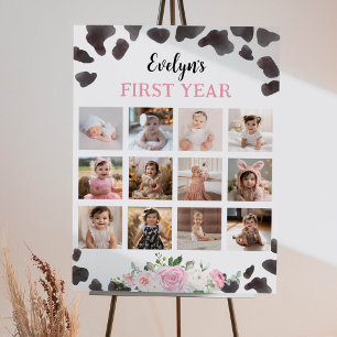 Poster Vache Imprimer Anniversaire Floral Photo Milestone