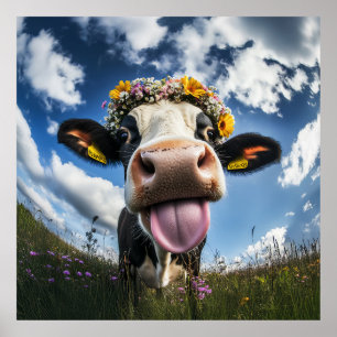Poster Vache joyeuse en fleur
