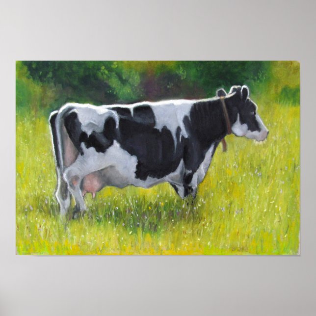 Poster Vache laitière Holstein dans le pâturage, peinture (Devant)