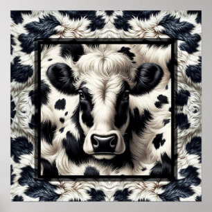Poster Vache noire et blanche Cowhide Fur Fur Look