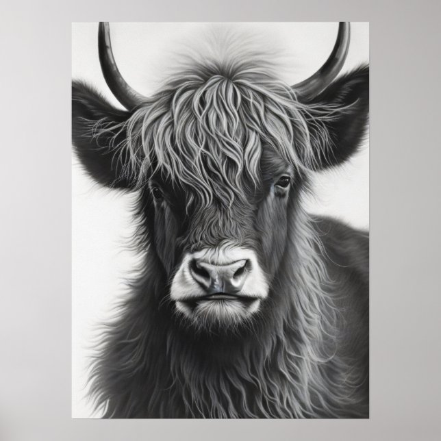 Poster Vache noire et blanche des Highlands (Devant)