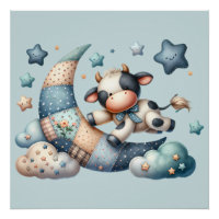 Vache Patchwork Mignonne au-Dessus de la Lune avec