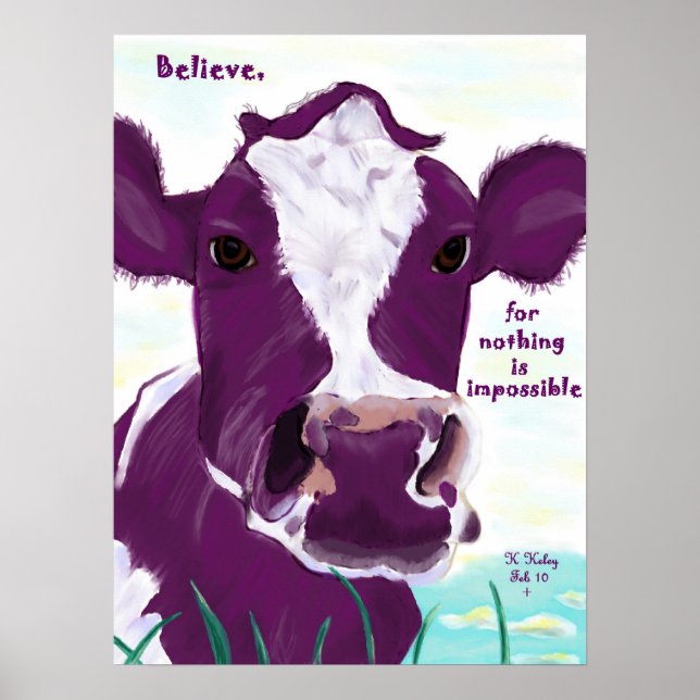 Poster Vache pourpre Contemplant Peut-Être Le Vol (Devant)