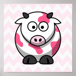 Poster Vache rose et blanche avec Motif Chevron