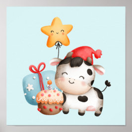 Poster Vache souriante mignonne adorable Anniversaire