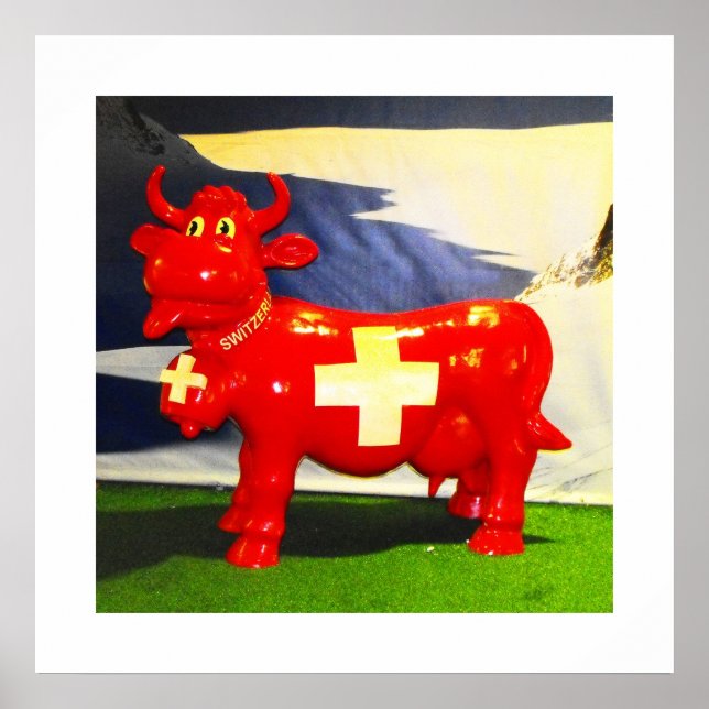 Poster vache suisse rouge (Devant)