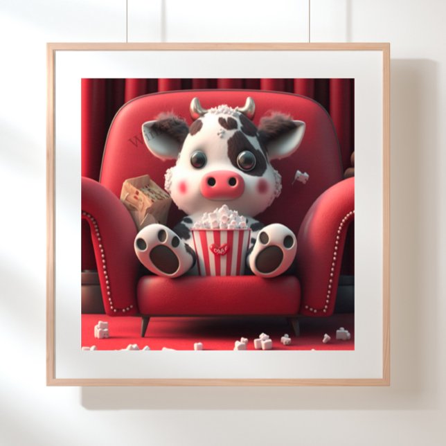Poster Vache sur le canapé rouge manger Popcorn Art (Créateur téléchargé)