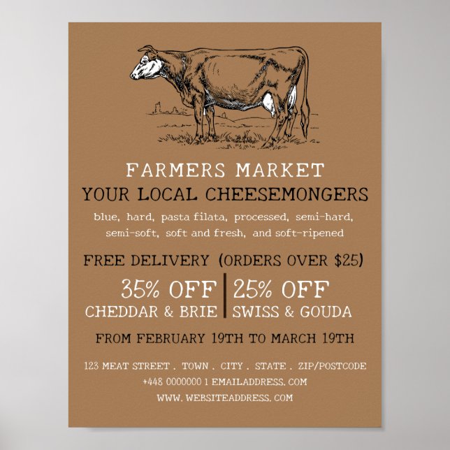 Poster Vache vintage, Cheesemonger (Devant)