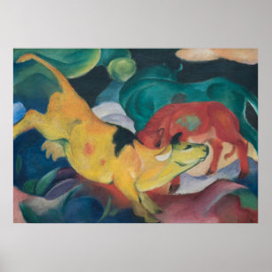 Poster Vaches abstraites rouge vert jaune peinture de Fra