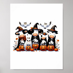 Poster Vaches Fantômes Drôle Halloween Animaux Chouettes 