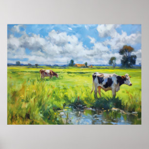 Poster Vaches paissant au bord de la rivière Havel