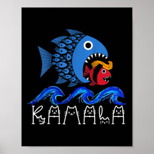 Poster Vague Bleue 2024 Drôle Gros Poisson Mange Petit Po