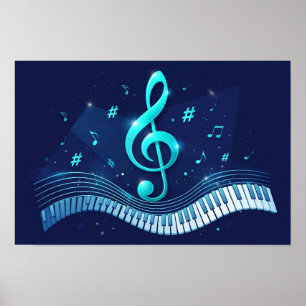 Poster Vague de clé de sol et touches de piano