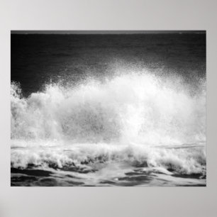 Poster Vague de l'océan noir et blanc qui s'écrase 16x20
