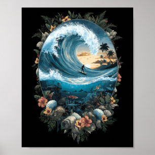 Poster Vague de mer estivale Surfant sur la plage tropica