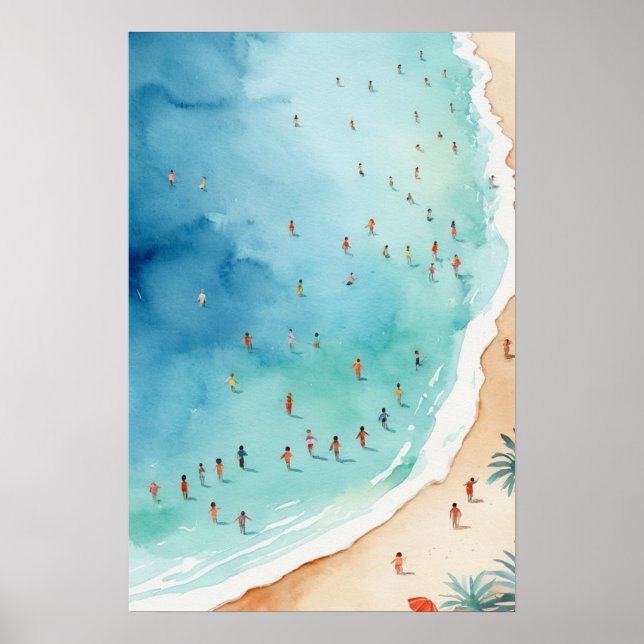 Poster Vague de plage océanique aquarelle d'été tendance  (Devant)