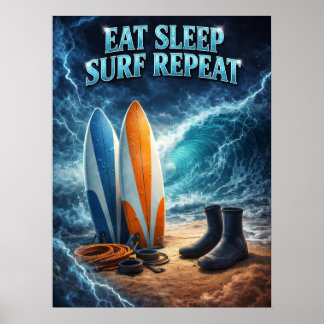 Poster Vague de surf Esprit Néon