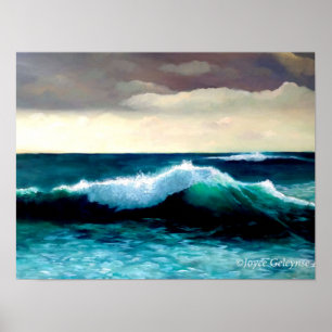 Poster Vague déferlante, peinture de marine, vague déferl