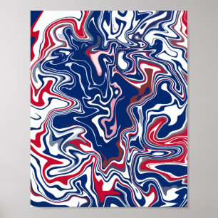 Poster Vagues Abstraites avec rouge, bleu et blanc