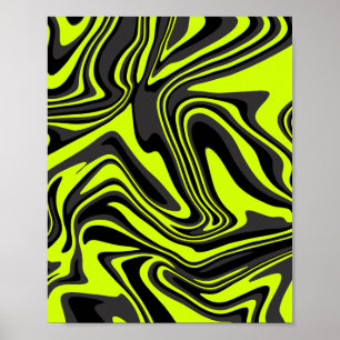 Poster Vagues Abstraites en vert vif et noir
