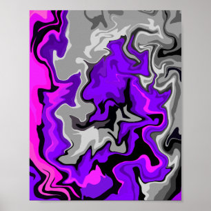 Poster Vagues Abstraites en violet, gris, rose et noir