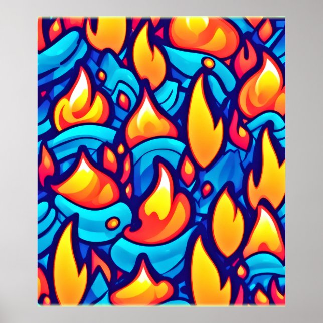 Poster Vagues de feu Art Abstrait (Devant)
