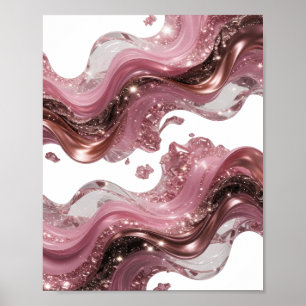 POSTER VAGUES DE LIQUIDE ABSTRAIT 3D AVEC ÉCLATS ET GEMME