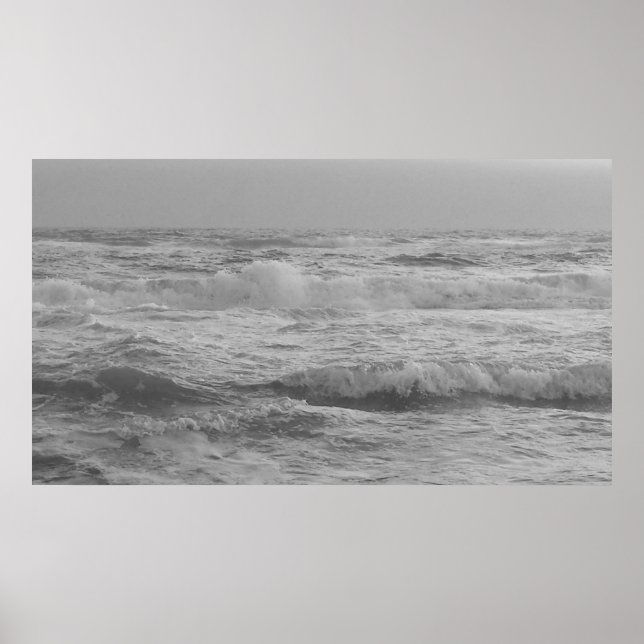 Poster Vagues de l'océan noir et blanc (Devant)