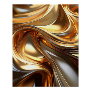 Poster Vagues en métal liquide doré - Art moderne brillan