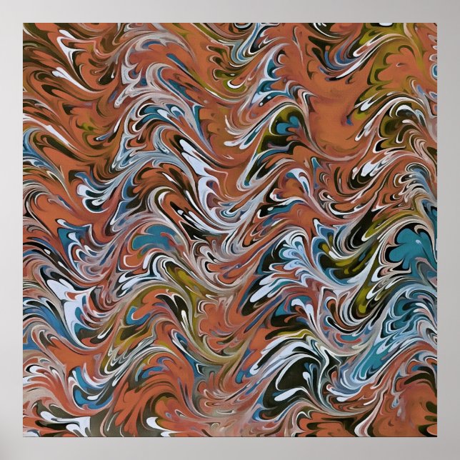 Poster Vagues en rouge et bleu acrylique pour l'art Abstr (Devant)