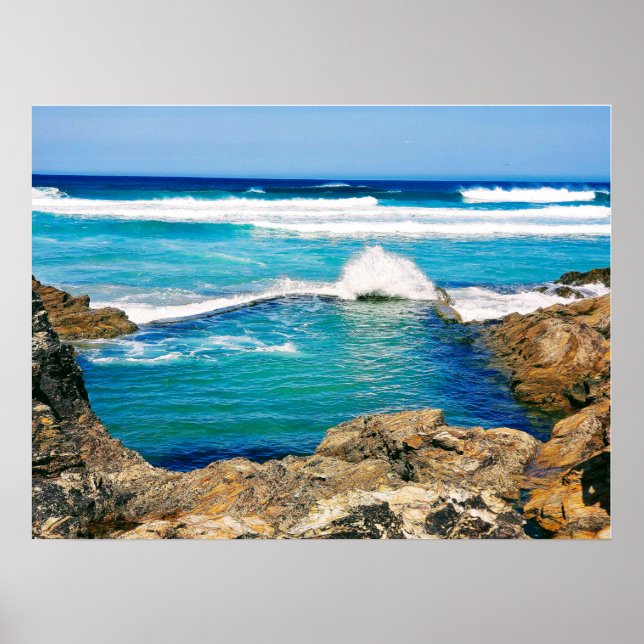 Poster vagues et surf turquoise, Perranporth, Cornouaille (Devant)