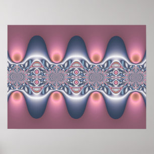Poster Vagues fractales argent et rose 