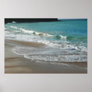 Poster Vagues Léchant sur la Plage Océan Bleu Turquoise