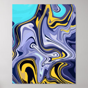 Poster Vagues Océaniques - Art Fluide Abstrait Bleu et Ja