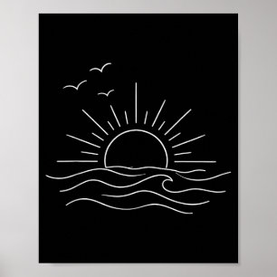 Poster vagues océaniques au coucher du soleil design mini