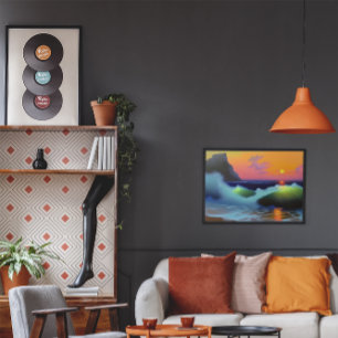 Poster Vagues océaniques dramatiques et coucher du soleil