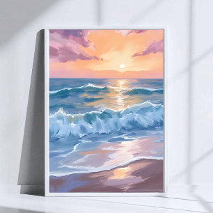 Poster Vagues océaniques pastel Peinture marine aquarelle