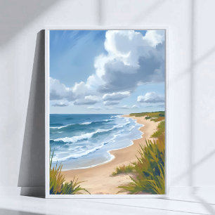 Poster Vagues océaniques   Peinture côtière de plage