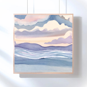 Poster Vagues océaniques rêveuses   Peinture à l'aquarell