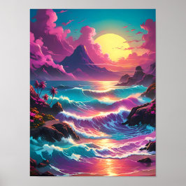 Poster Vagues rétro vibrantes, explosion audacieuse de co