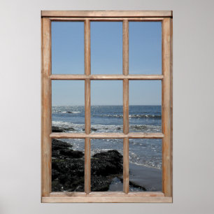 Poster Vagues scintillantes sur la plage Vue depuis une f