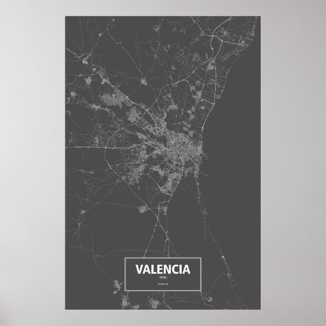 Poster Valence, Espagne (blanc sur noir) (Devant)