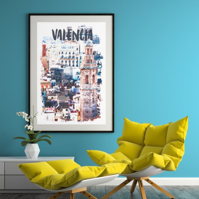 Poster Valencia Espagne Architecture Aquarelle Ville (Valencia Spain Architecture Poster)