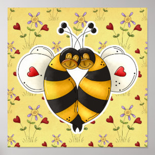 Poster Valentine Accrocher les abeilles en amour